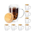 Double-Wall Borosilicate Glass Coffee Mug with Handle & Bamboo Lid - 340ml