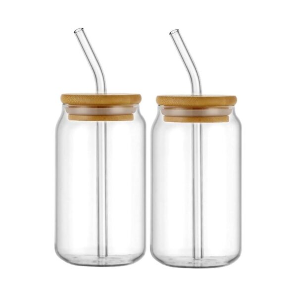 Glass Coffee Mug with Bamboo Lids and Glass Straw Tumbler Mug for Ice Coffee - 500ml