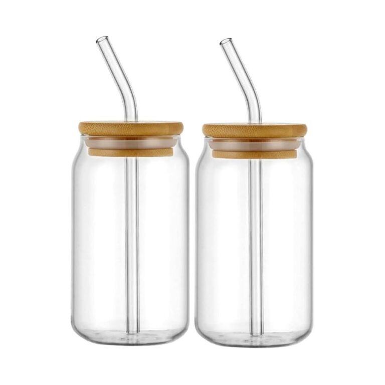 Glass Coffee Mug with Bamboo Lids and Glass Straw Tumbler Mug for Ice Coffee - 500ml