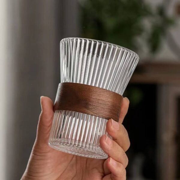 Glass Coffee Mug with Wooden Anti-skid Ring Lead-Free Premium Drinking Glassware
